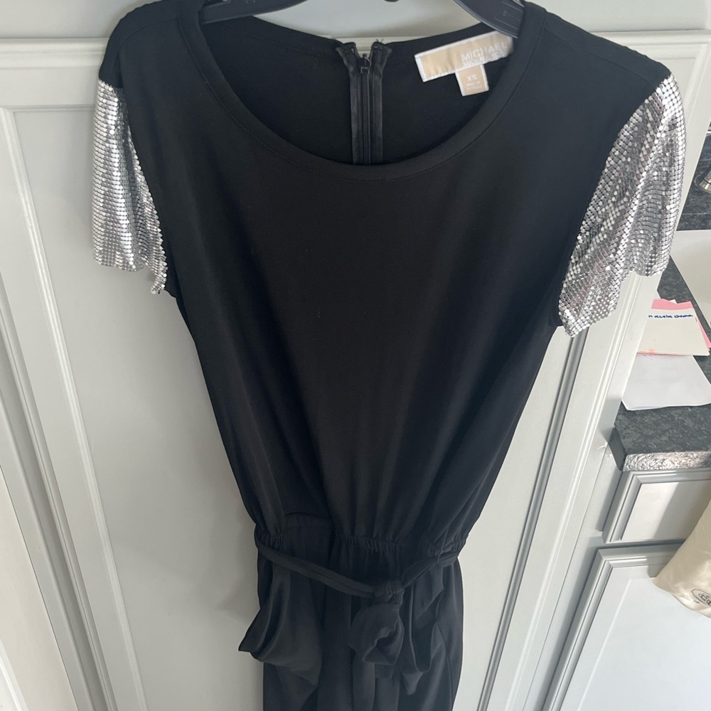 Black long Michael Kors jumpsuit with Silver Sequin Sleeves